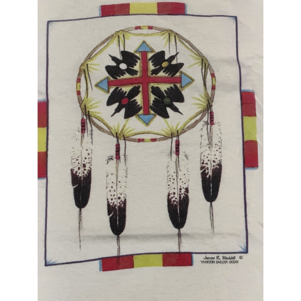 Vintage 90s James R. Weddell Yankton Dakota Sioux t-shirt Size XL Off White - Picture 3 of 6